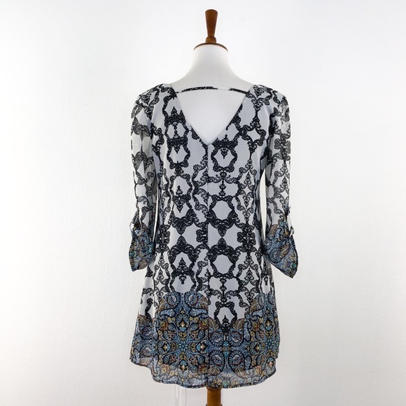 Speechless Black White Print Long Sleeve Dress - Picture 4 of 7